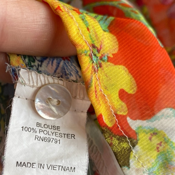 Anthropologie Fig & Flower Red Ivory Blue Floral Sheer Boho Blouse Top V Neck S - Picture 5 of 7